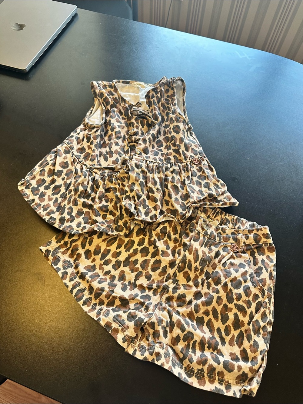 Angel & Rose Boutique Girls Leopard Print Tan Brown Shorts Set